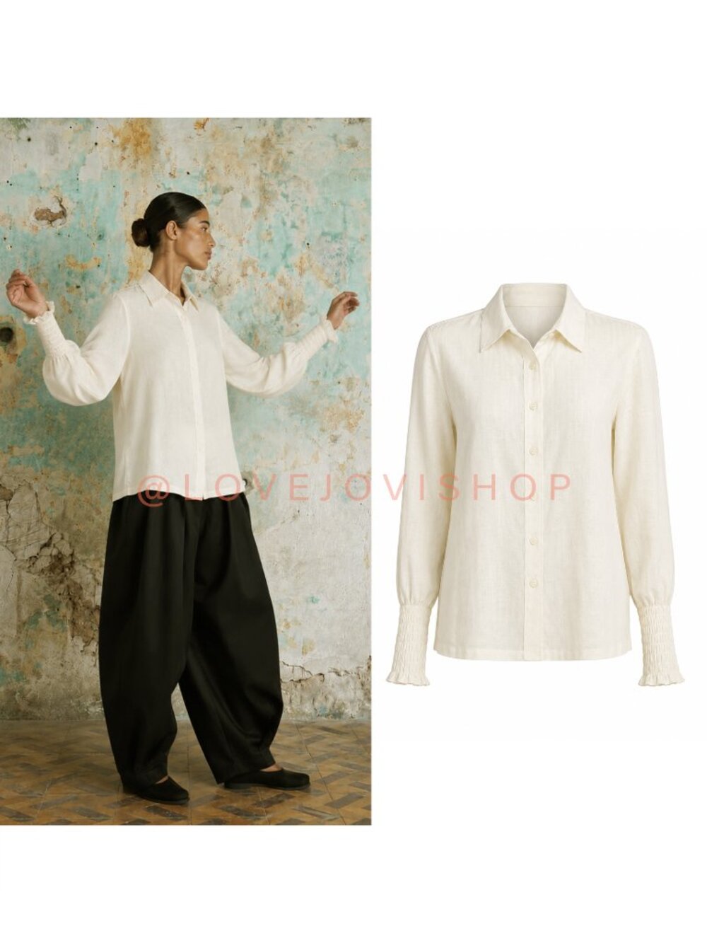Avant Garde | Kedem Sasson Linen Button Down Rouch Smocked Cuffs | Edwardian | L